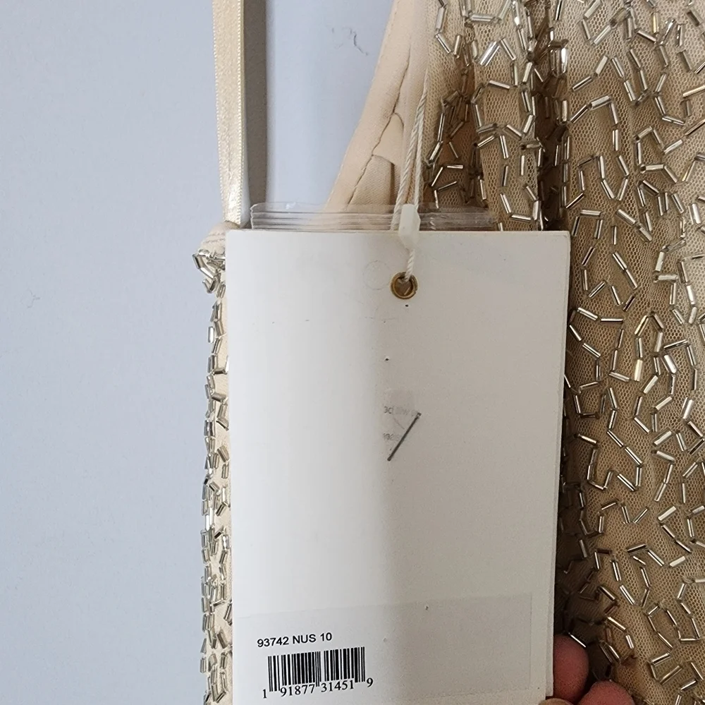 Mac Duggal BEADED SLEEVELESS HIGH NECK COLUMN GOWN size 10  Nude Silver - Picture 10 of 15